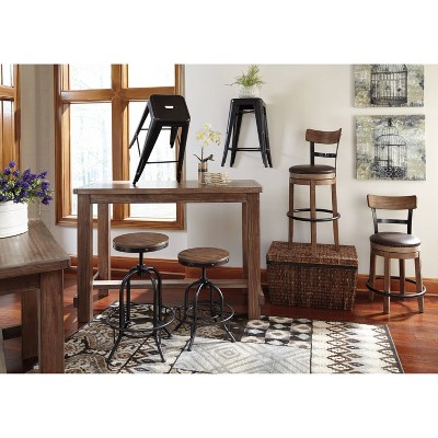 Industrial Swivel Barstool with Faux Leather Seat, Light Brown