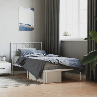 vidaXL Metal Bed Frame with Headboard White 39.4 in.x78.7 in.