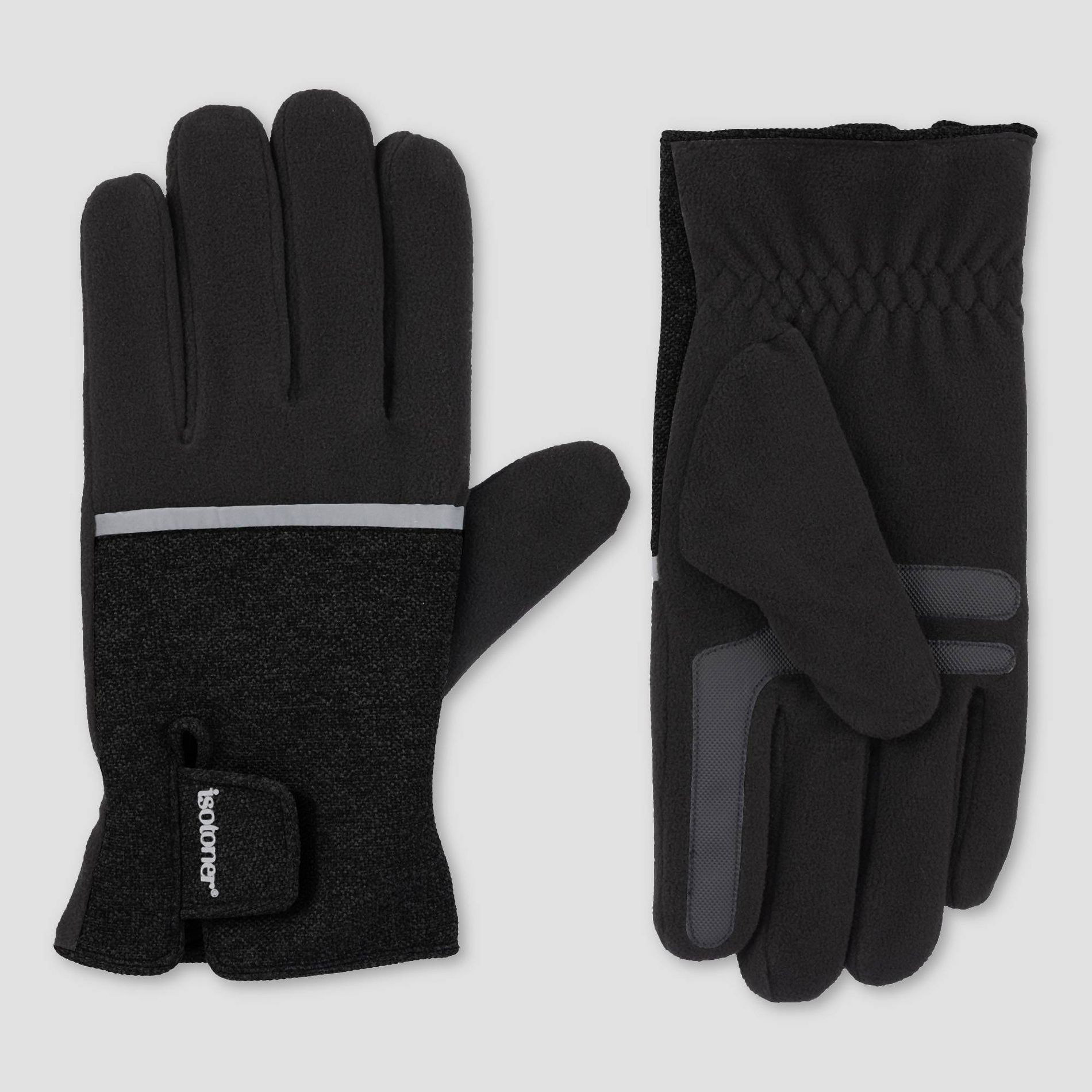 Isotoner Men's Tech Stretched Fleece Gloves - Black
