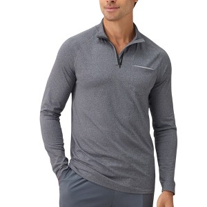 Anna-Kaci Active Men's Long Sleeve Quarter-Zip Pullover with Reflective Chest Detail and Slim Fit Design - 1 of 4