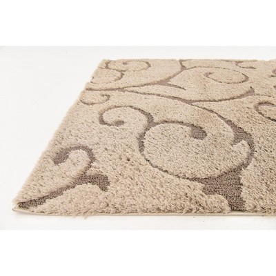 Light Brown Floral Shag Easy-Care Rectangular Area Rug, 9' x 12'