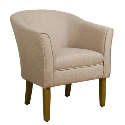 Fabric Upholstered Wooden Accent Chair with Barrel Style Back Cream/Brown - Benzara