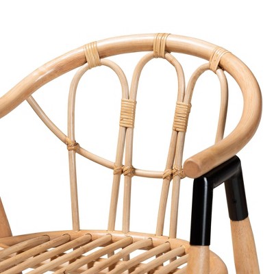 Natural Brown Rattan Counter Stool with Metal Accents