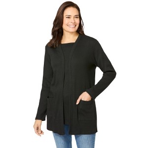 Woman Within Plus Size Two-Pocket Ribbed Cardigan - 1 of 4