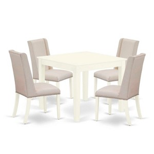 HomeStock 5-Pc Linen White Finish Solid Wood Top - Dining Room Set with High Back - Seats 4 - 1 of 4