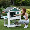 LAOTIES Indoor 2-Story Wooden Rabbit Hutch,Bunny Cage With Pull-Out Trays,Waterproof Roof,Non-Slip Ramp And Multiple Doors - 2 of 4