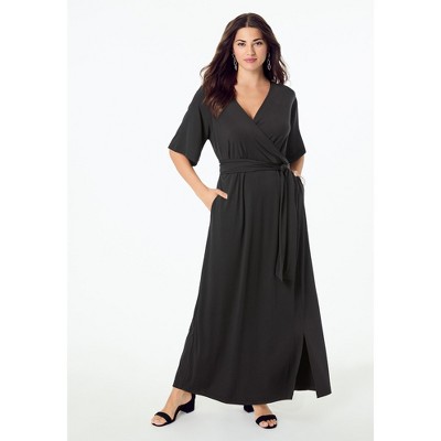 Roaman's Women's Plus Size Ultrasmooth Faux Wrap Maxi Dress