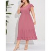 Whizmax Women's Plus Size Summer Casual Short Sleeve V-Neck Smocked Elastic Waist Tiered Midi Dress - 2 of 4