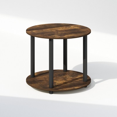 Furinno Turn-N-Tube Simple Design 2-Tier Round Wooden Side End Table, Amber Pine