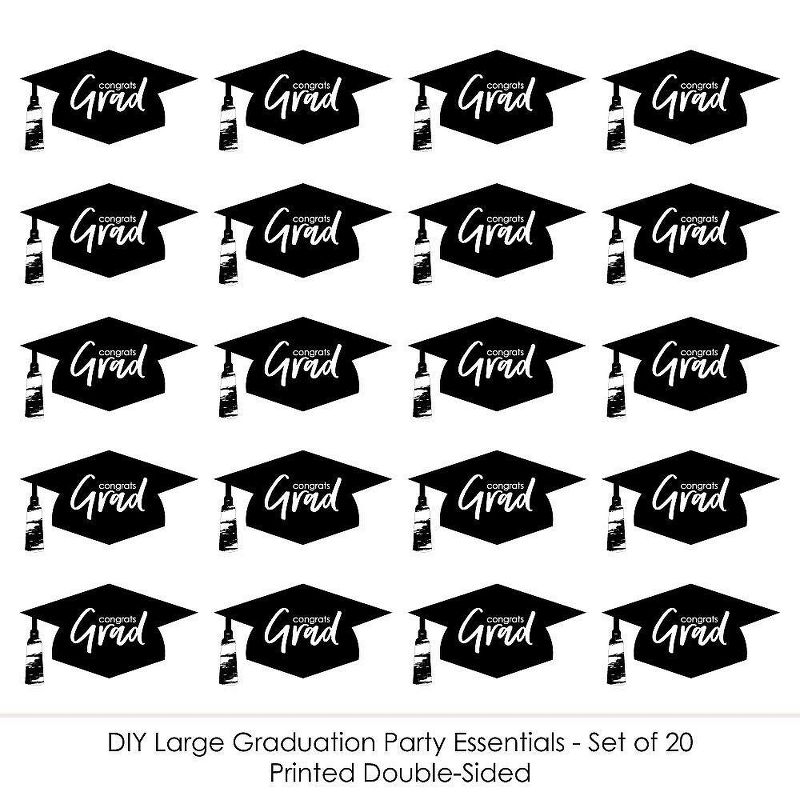 Big Dot of Happiness Black and White Graduation Hat Decorations - DIY Large Party Essentials - 20 Count, 5 of 8