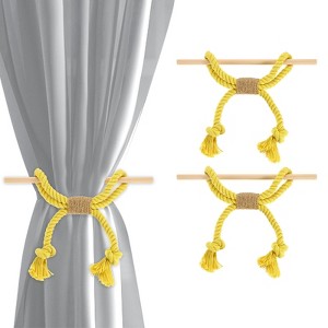 Unique Bargains Cotton Hand-Woven Decorative Tassel Curtain Tiebacks with Wood Club - 1 of 4