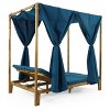 Kinzie Outdoor 2 Seater Adjustable Acacia Wood Daybed with Curtains - Teak/Blue - Christopher Knight Home: Patio Furniture, UV & Water-Resistant - 3 of 4