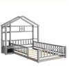 DOMETOUR Twin Size House Shape Headboard Floor Bed with Guardrails, Slats Support, Nightstand ,Gray - 2 of 4