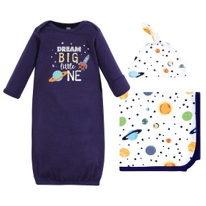 Hudson Baby Infant Boy Gown, Swaddle Blanket and Cap or Headband, Solar System, 0-6 Months - 1 of 4
