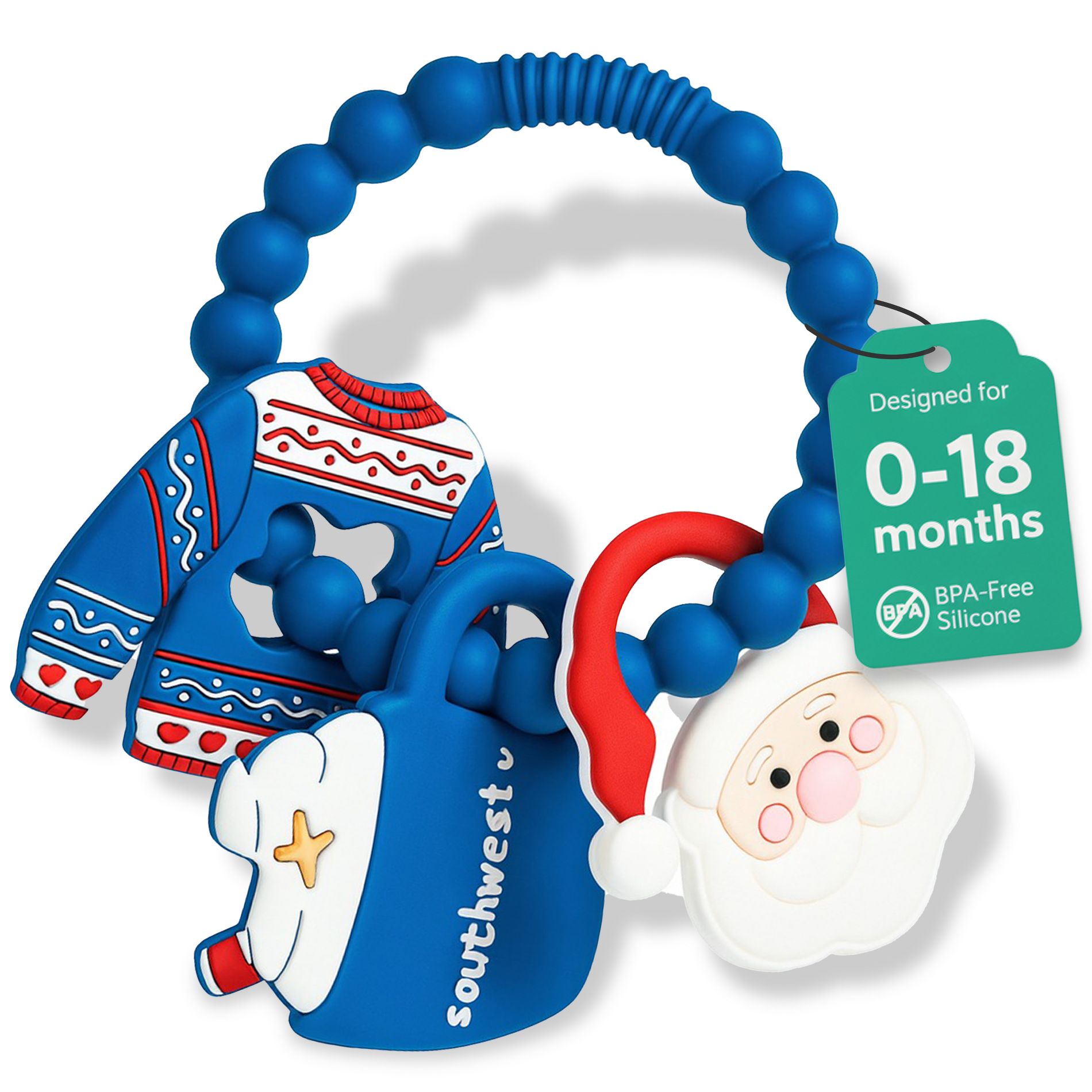 Silicone Christmas Teether Ring Toy for Baby, BPA Free Soothing Teething Relief Toy for Infant & Toddlers 0-18 Months, Perfect Christmas Gift for Baby