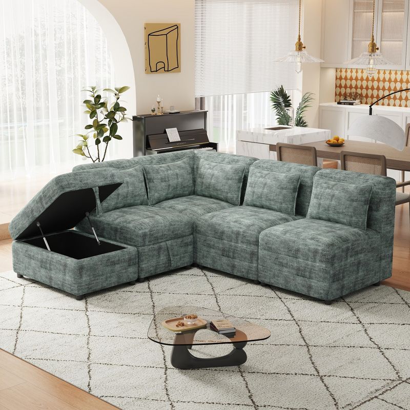 5 Seat Sectional Sofa, Free-Combined Modular Sofa Couches with Storage Ottoman-ModernLuxe, 2 of 10
