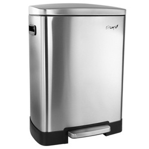 Elama 2 Compartment Large 10.6 Gallon Split Stainless Steel Step Trash Bin with Slow Close Mechanism - 1 of 4