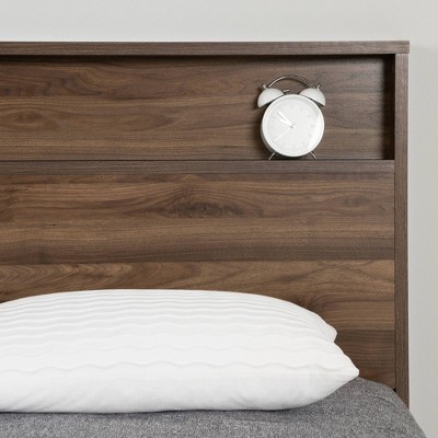 Natural Walnut Queen Bed with Storage Drawer and Headboard