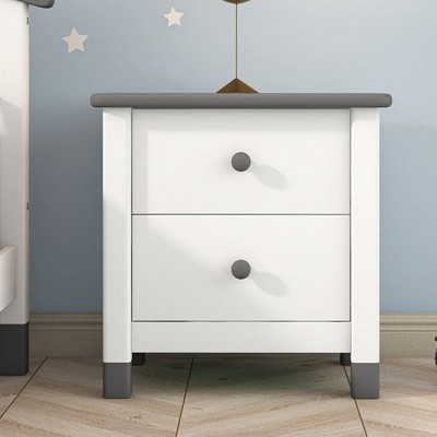 INFURNIC Nightstands Kids Nightstand with Two Drawers Cute Design Space Saving Sturdy Wood Frame for Bedroom, Grey, 20"*17"*20.5"