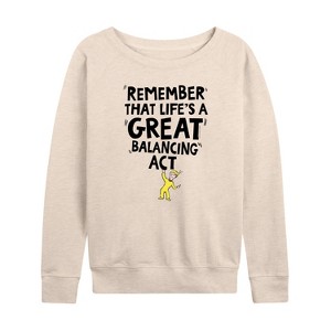 Women's - Dr. Seuss - Life Great Balancing Act Lightweight French Terry Wide Neck Long Sleeve Shirt - 1 of 4