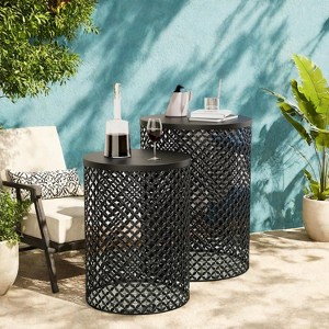 Sevobal Patio Coffee Tables Outdoor Side Table Set of 2, Round Patio Accent Metal Frame End Table for Cafes Patio Balconies, Black, 14.5"*19.25" - 1 of 4