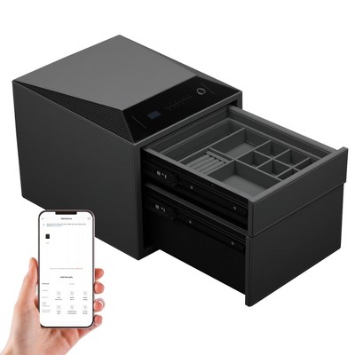 UNISOAR Biometric Fingerprint Jewelry Safe for Home , Leather Wrapped Safe, Slide-Away Drawer, Digital Keypad & Fingerprint Lock