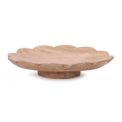 Mango Wood Flower Bowl on Pedestal 9"D
