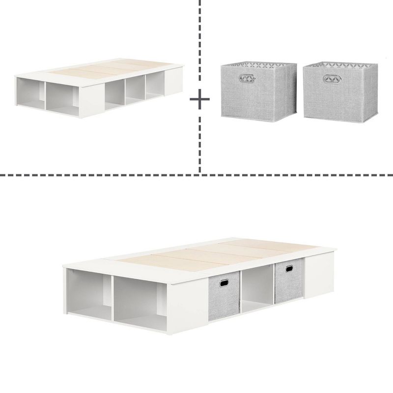 Twin Flexible Platform Kids&#39; Bed with baskets   Pure White  - South Shore, 5 of 8