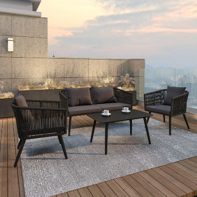 Kierra Black and Gray Metal 4-Piece Patio Conversation Set