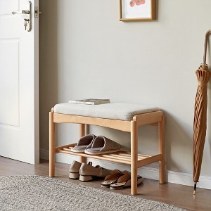 Racxily Solid Oak Natural Wood Shoe Bench & Storage Rack, Elegant Design, Multi-Functional for Entryway/Bedroom - 1 of 4