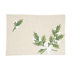 Saro Lifestyle Linen Blend Holly Leaves Placemat (Set of 4), 13"x19", Natural - 1 of 4