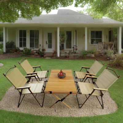 SKRAN Set of 5 Foldable Outdoor Dining Set, 1 Dining Table & 4 Dining Chair, Aluminum Frame & Canvas for Patio Outdoor & Indoor(Natural)