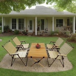 SKRAN Set of 5 Foldable Outdoor Dining Set, 1 Dining Table & 4 Dining Chair, Aluminum Frame & Canvas for Patio Outdoor & Indoor(Natural) - 1 of 4