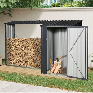 MOEPISY Outdoor Steel Firewood Rack And Metal Storage Shed, Two-In-One, Black - 1 of 4