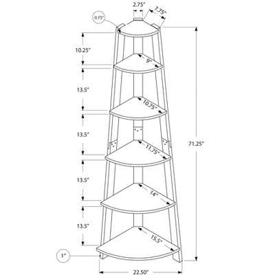 Walnut 5-Tier Corner Etagere Bookcase