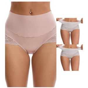 INSPIRE CHIC Women's Hi-Cut Satin High Waisted Lace Trimmed Tummy Control Underpants Briefs 3 Packs - 1 of 4