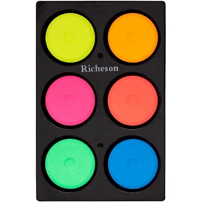 Jack Richeson Small Tempera Cakes with Tray, Assorted Fluorescent Matte Colors, set of 6