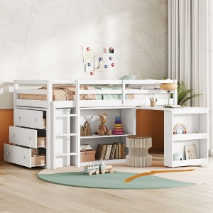 NicBex Twin Size Loft Bed with Pull-Out Desk Wooden Bed Frame with Shelves, Drawers, Ladder and Full Length Guardrail, No Box Spring Required - 1 of 4