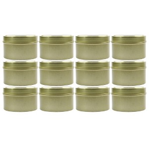 Cornucopia Brands 6oz Round Gold Tins/Candle Tins, 12pk; Metal Tins for Candles, DIY, Party Favors & More, Slip-On Lids Included - 1 of 4