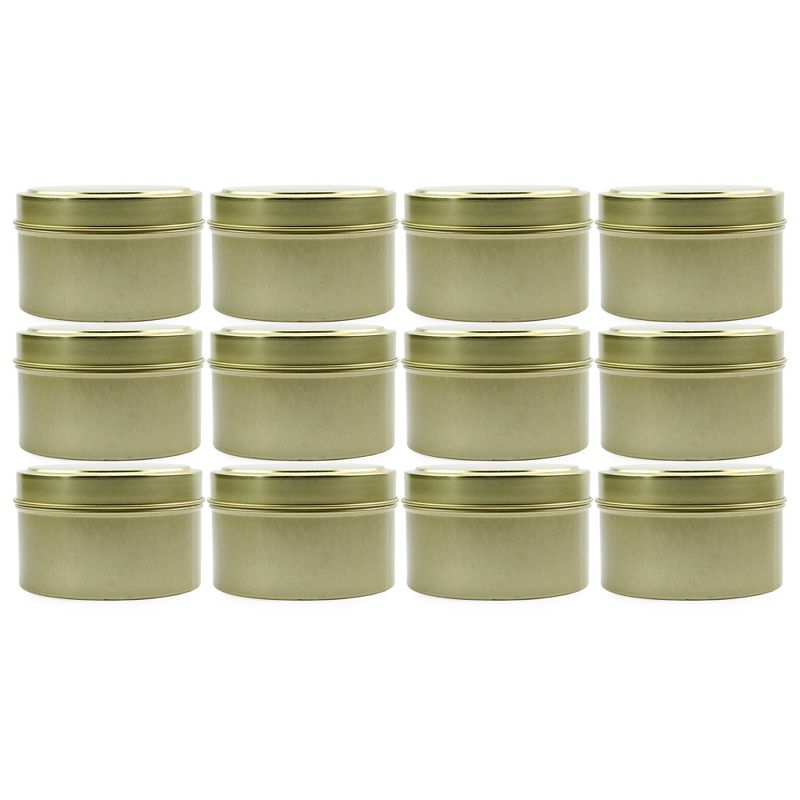 Cornucopia Brands 6oz Round Gold Tins/Candle Tins, 12pk; Metal Tins for Candles, DIY, Party Favors & More, Slip-On Lids Included, 1 of 7