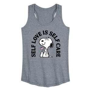 Women's - Peanuts - Self Love Is Self Care Graphic Racerback Tank - 1 of 4