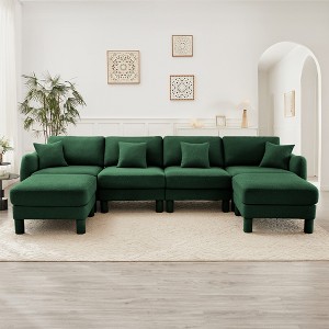 GDFStudio Livia Modern 4-Seater Boucle Upholstered U-Shaped Sectional Sofas with 2 Ottomans and Pillows - 1 of 4