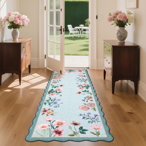 Farmhouse Floral Rug Washable Rug with Non Slip TPR Backing - 1 of 4