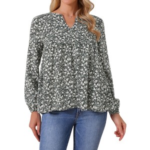 INSPIRE CHIC Women's Spring Fall Floral V Neck Long Sleeve Babydoll Flowy Blouses - 1 of 4