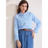 INSPIRE CHIC Women's Boho Hollow-Out Long Sleeve Ruffled Neck Cotton Button Down Shirt - 2 of 4