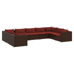 vidaXL Brown Poly Rattan Patio Lounge Set with Cushions - 9 Piece Outdoor Seating Arrangement with Sturdy Steel Frame and Easy Maintenance - 1 of 4