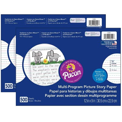 2pk 500 Sheets/Pk 12" x 9" Picture Story Paper .5" Ruled White - Pacon