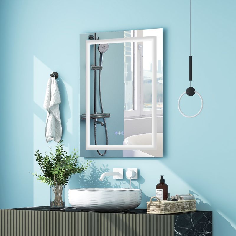 Costway 32'' x 24'' Bathroom Wall Mirror Makeup Mirror with Colorful Light Anti-Fog, 3 of 11