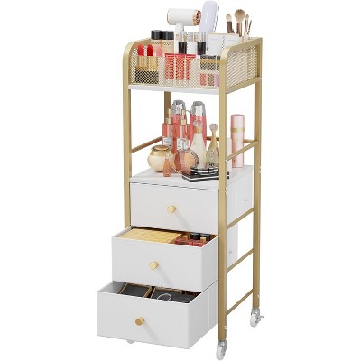 Rolling Makeup Cart Organizer - Floor Skincare Make Up Storage with 3 Non-woven Fabric Drawers