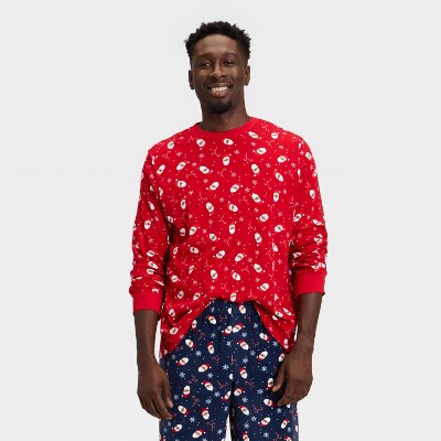 Men's Santa Print Ribbed Long Sleeve Holiday Matching Family Pajama Shirt - Wondershop™ Red
